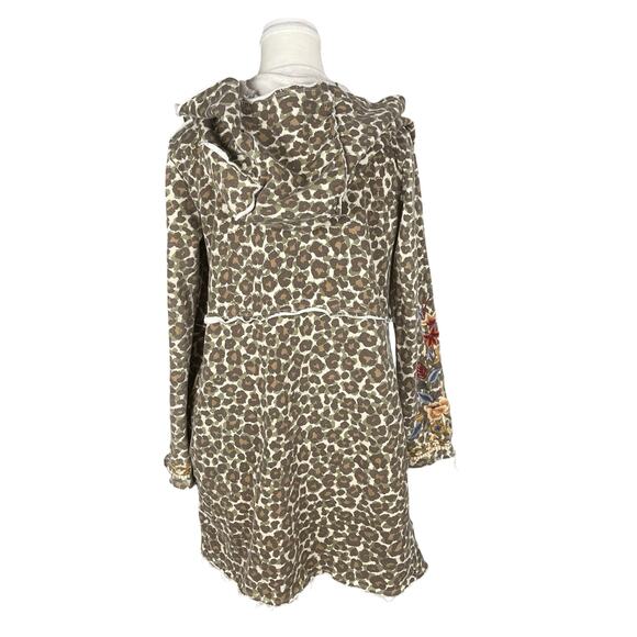 CAITE Small Leopard Camo Print‎ Floral Embroidered French Terry Cardigan Hoodie - Picture 7 of 11